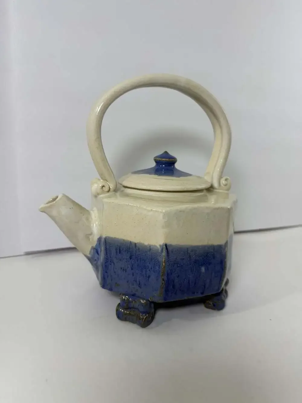 Vintage Handcrafted Studio Art Pottery Hexagonal Teapot